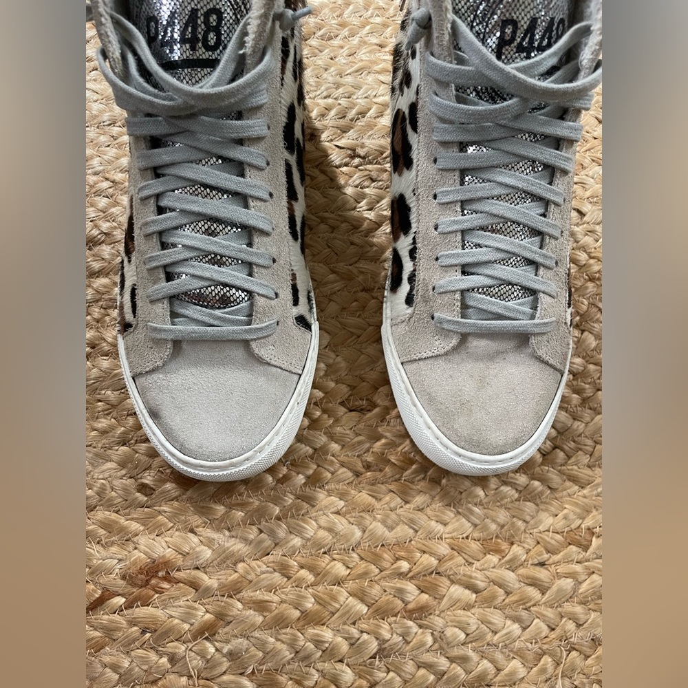 P448 You Can Surf Later Calf Hair Leopard Print Suede High Top Sneakers Size 39 - Picture 5 of 10